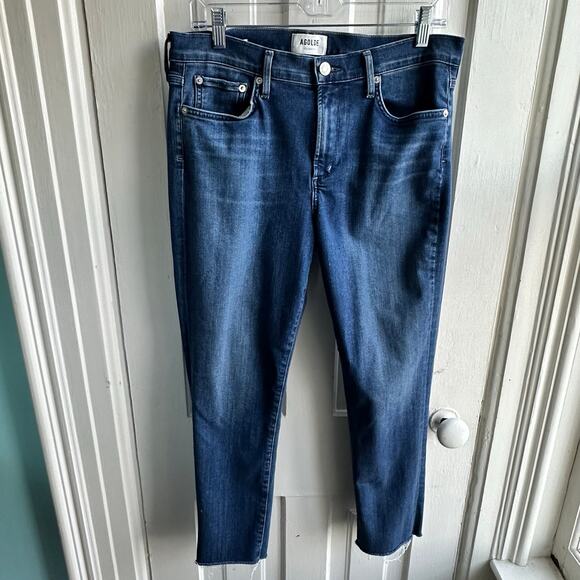 Agolde Sophie High Rise Raw Hem Crop Skinny Jean Dark Wash - Picture 2 of 10